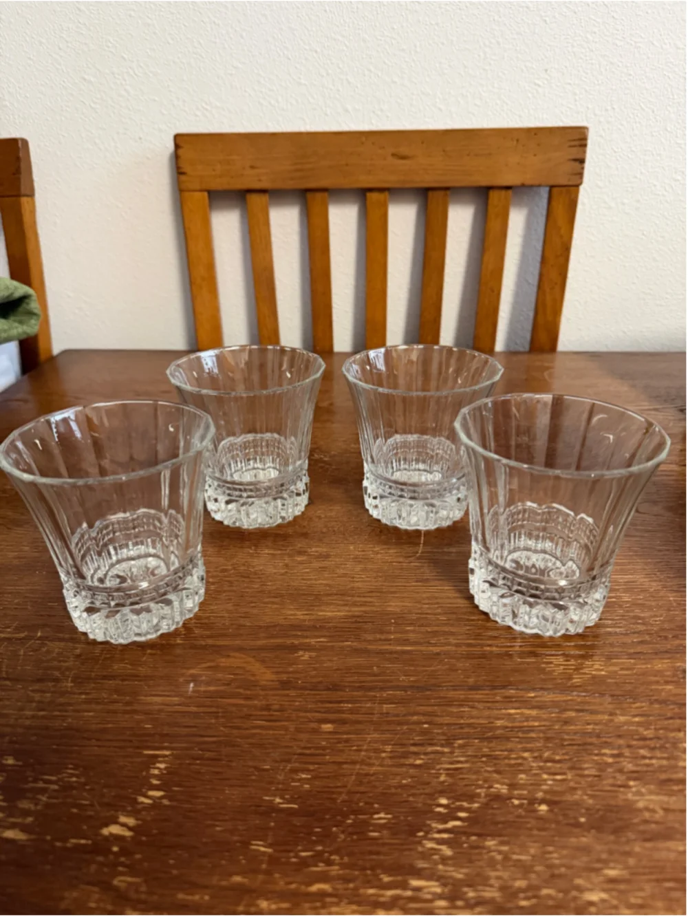 Vintage Set of 4 Flared Rocks Whiskey Glasses Paneled Textured Barware Cocktail